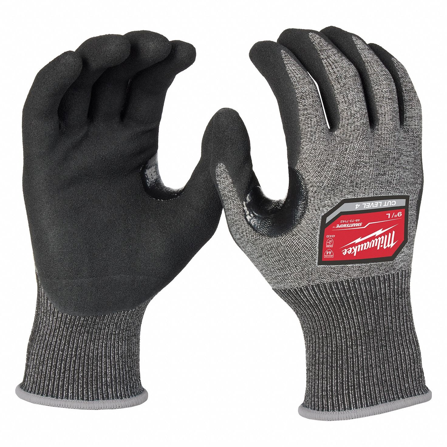 Knit Gloves: L, ANSI Cut Level A4, Palm, Dipped, Nitrile, Nylon/Spandex ( 18 ga ), 1 PR