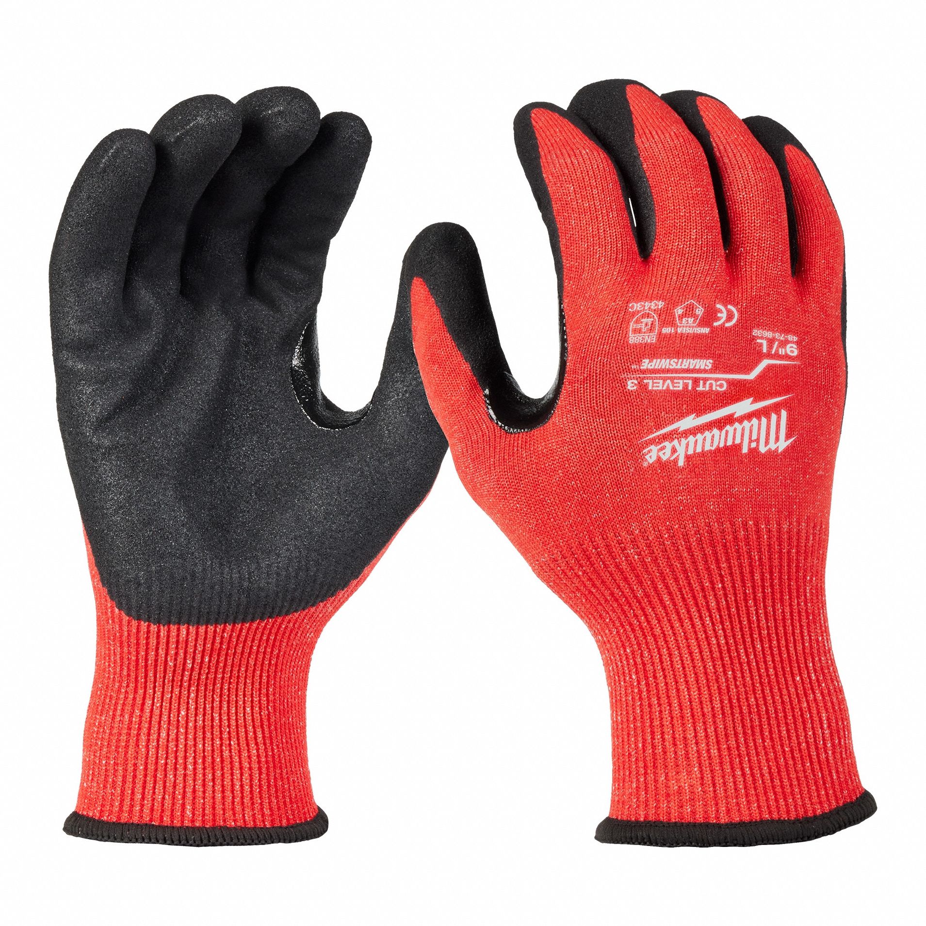 Work Gloves: L, ANSI Cut Level A3, Thumb and Index Finger, Nitrile, Nylon ( 15 ga ), 1 PR