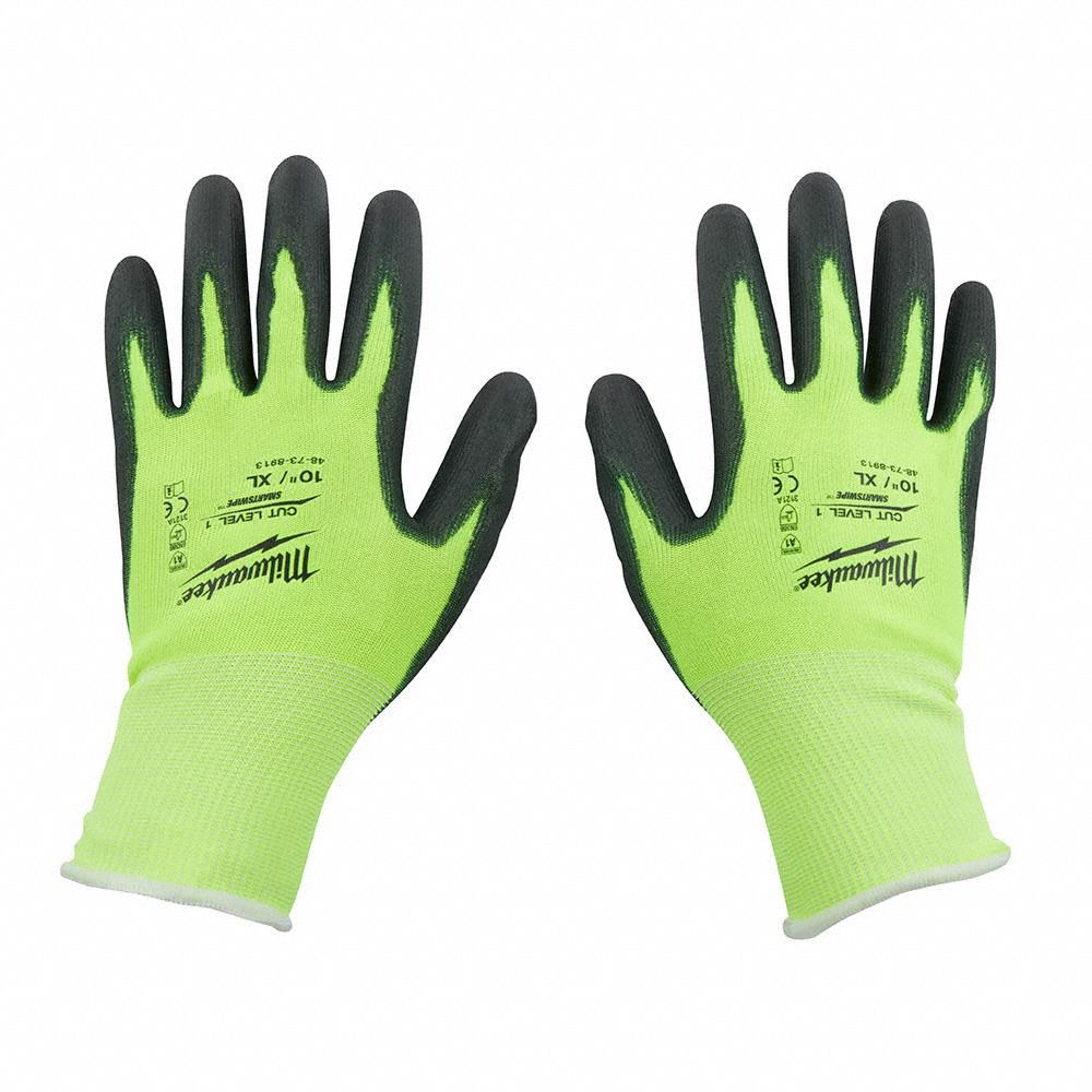 MILWAUKEE Work Gloves: M ( 8 ), Smooth, Polyurethane, Palm, Dipped ...