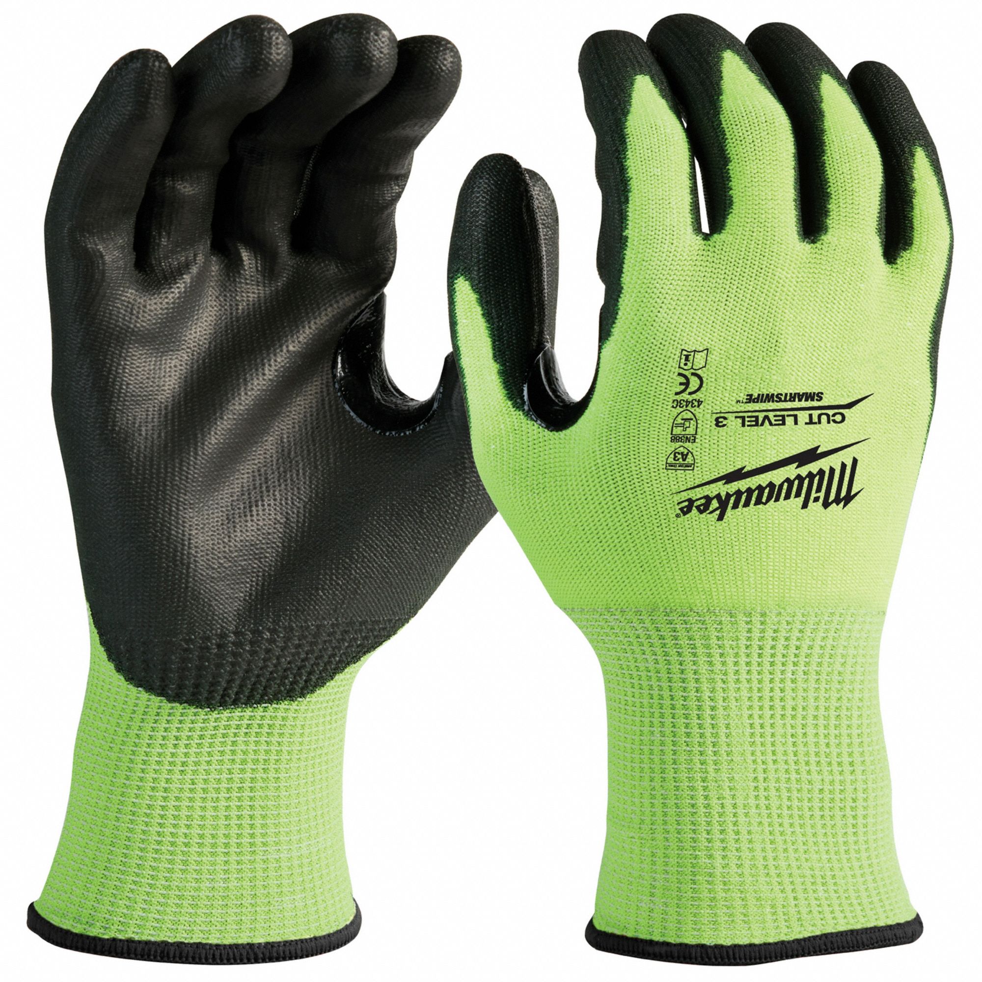CUT-RESISTANT GLOVES, L, YELLOW, 15 GA, KNIT STYLE, ROUGH FINISH, POLYURETHANE
