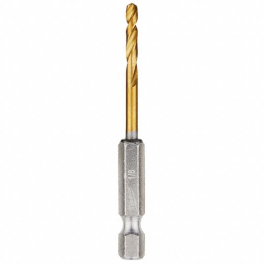 MILWAUKEE, 1/8 in Drill Bit Size, 7/8 in Flute Lg, Hex Shank Drill Bit