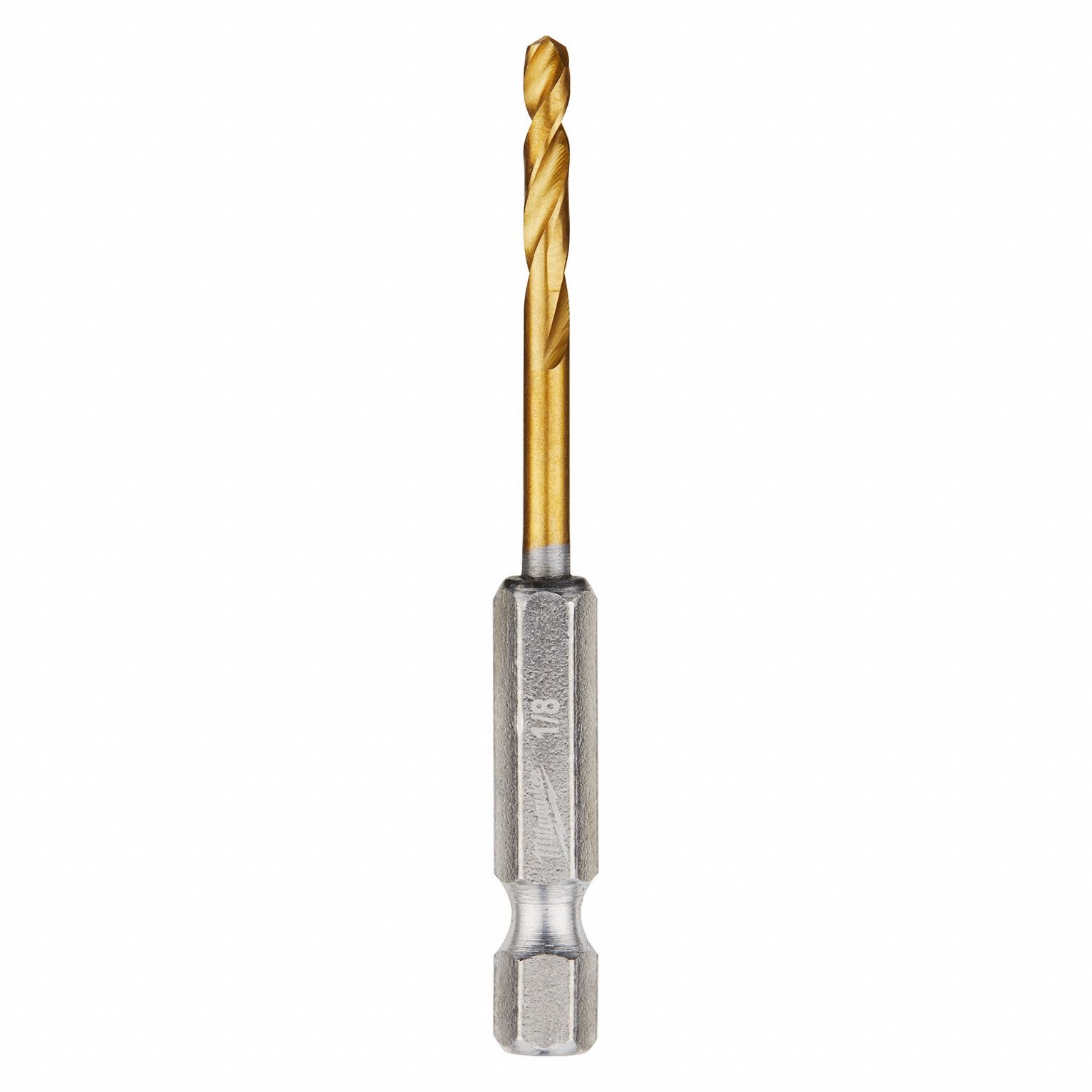 HEX SHANK DRILL BIT, ⅛ IN DRILL BIT SIZE, ⅞ IN FLUTE L, ¼ IN SHANK HEX, 2 PK, 135 °