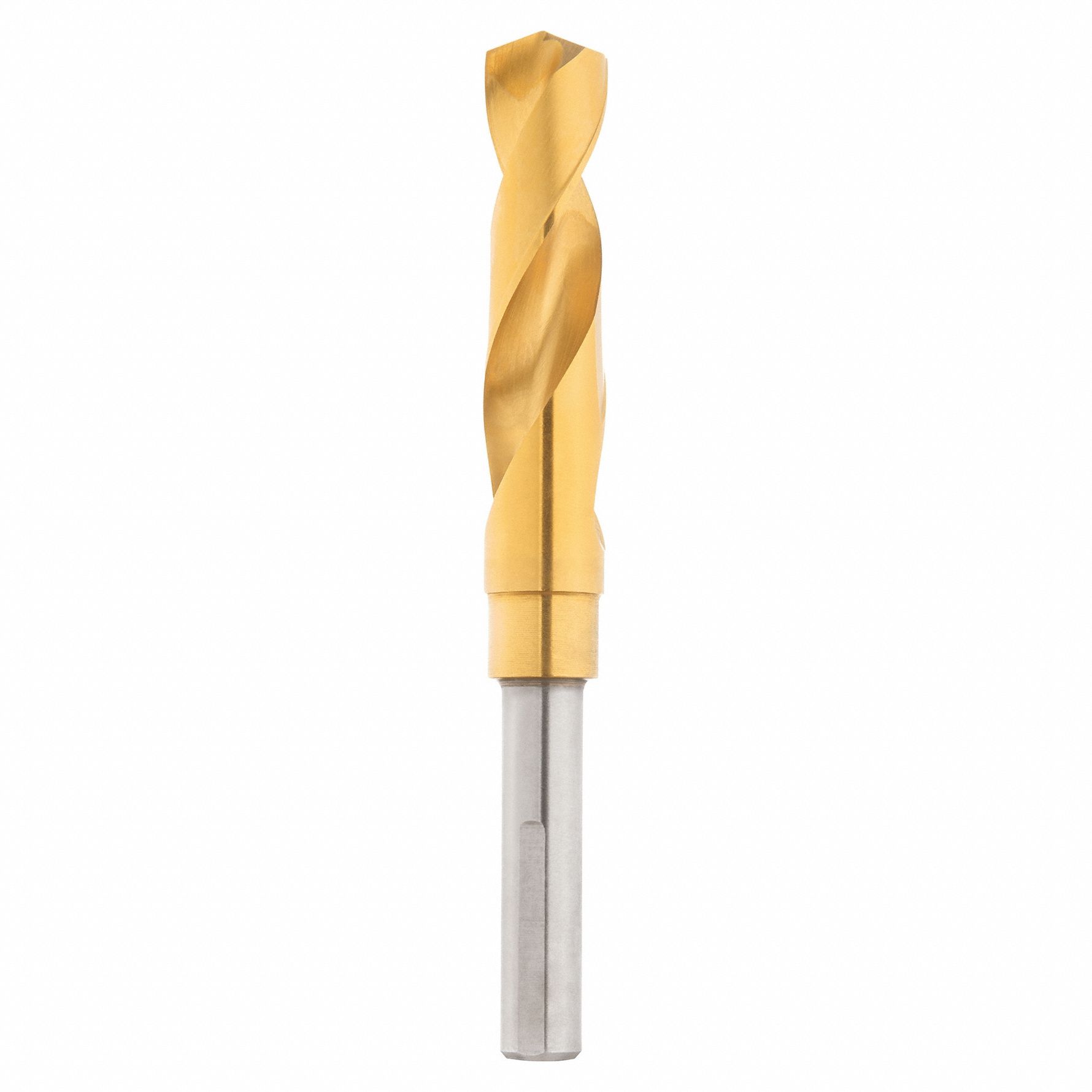 Reduced Shank Drill Bit: 3/4", 135° Split Point, TiN-Coated HSS, 3-Flats Shank
