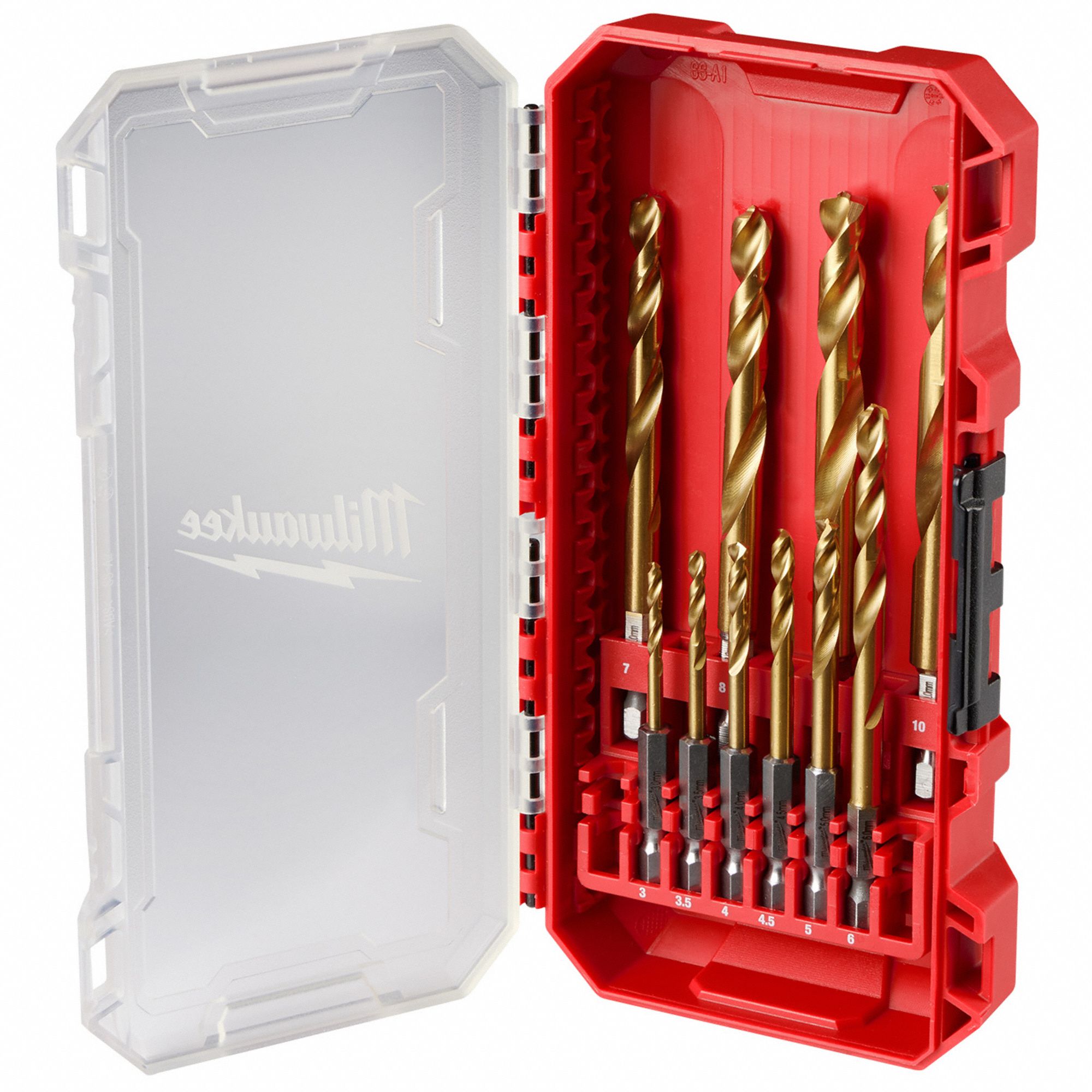 Hex Shank Drill Set: 10 Pc, 3 mm to 10 mm, 135° Split Point, TiN-Coated HSS