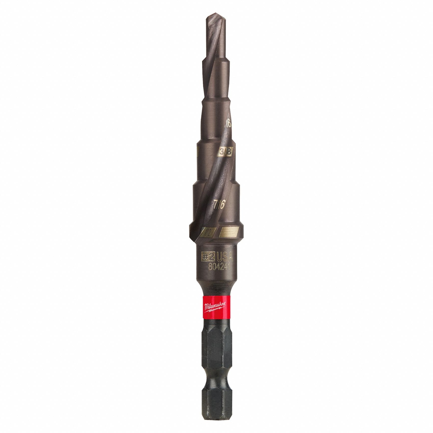 Step Drill Bit: 3/16" to 1/2", TiAlN-Coated HSS, Impact Rated, Quick-Change Hex Shank