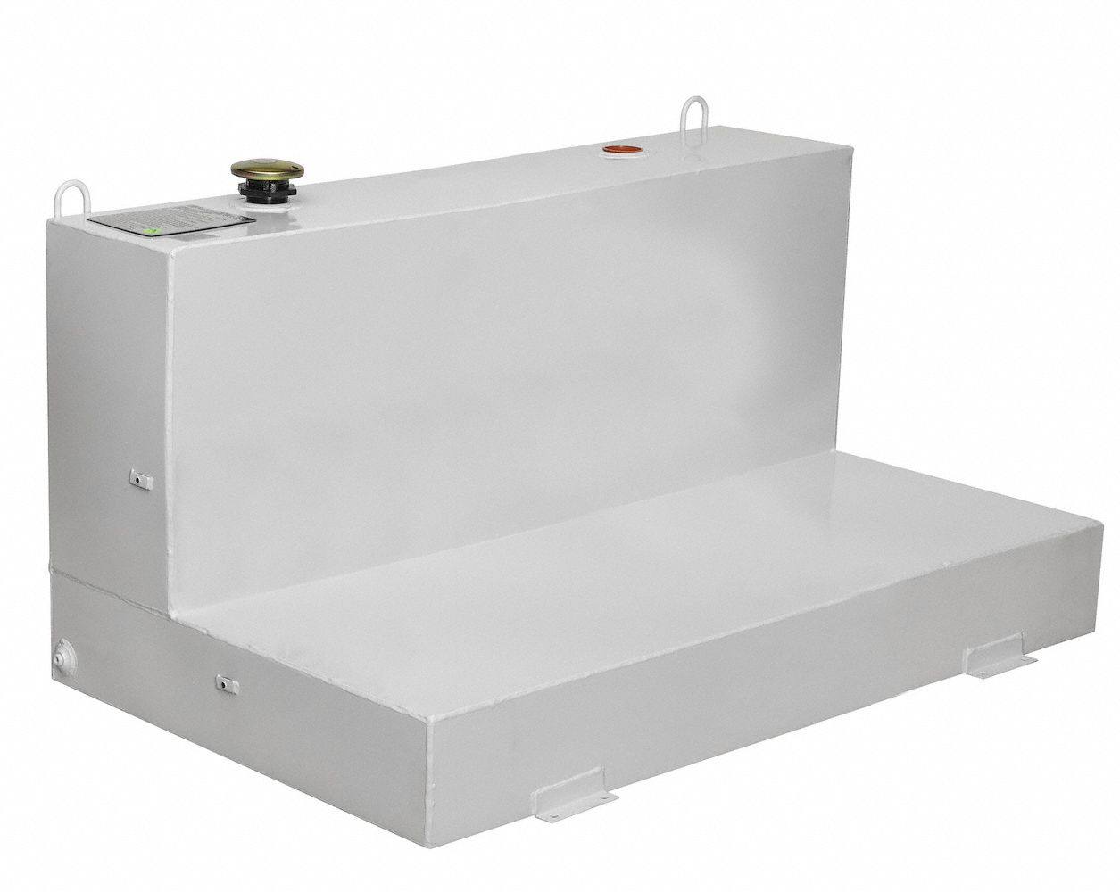Transfer Tank: White, L-Shape, 100 gal Capacity, Steel, 14 ga Thick, Powder-Coated