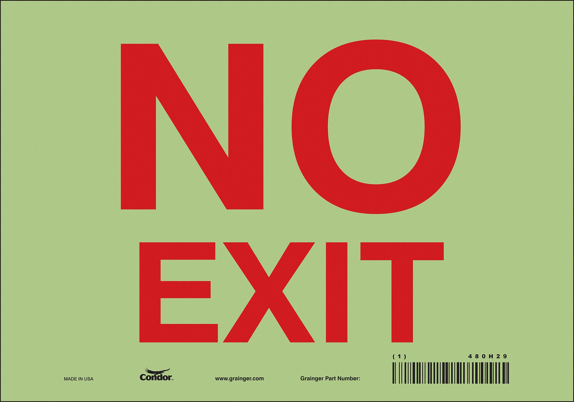 SAFETY SIGN, GLOW VINYL, ADHESIVE MOUNT, 7 IN X 10 IN NOMINAL SIGN SIZE, NOT RETROREFLECTIVE, NO EXIT
