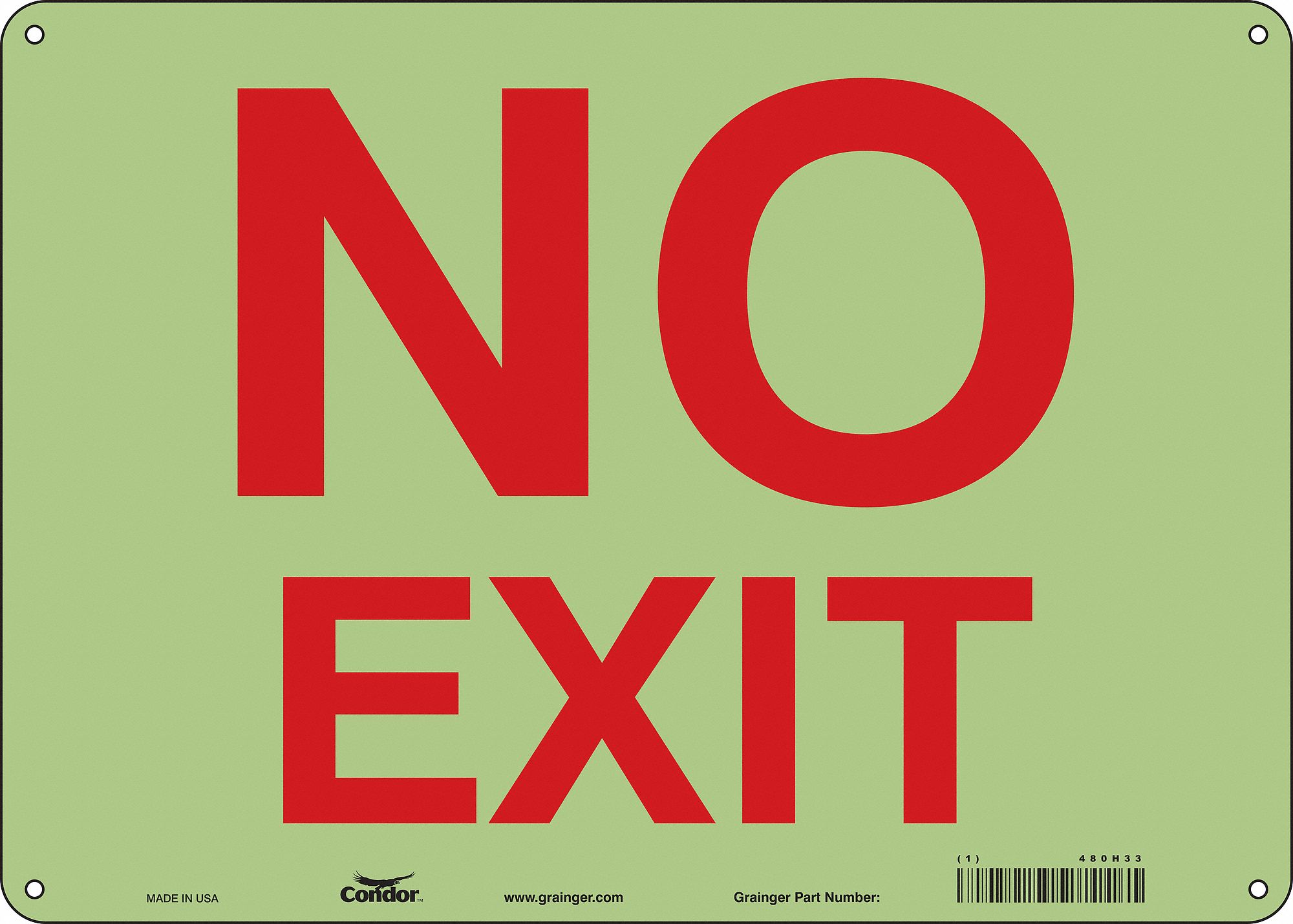 SAFETY SIGN, POLYETHYLENE, MOUNTING HOLES, 10 IN X 14 IN NOMINAL SIGN SIZE, NO EXIT
