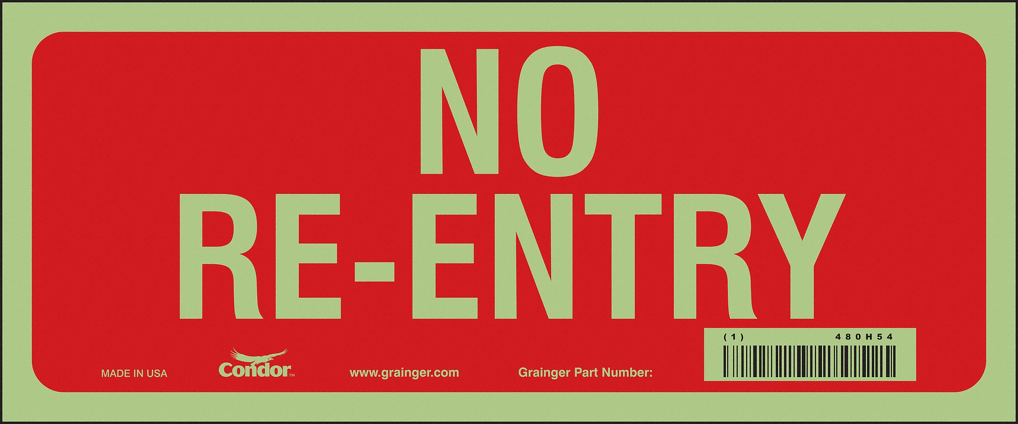 Safety Sign, 5 in x 12 in, Glow Vinyl