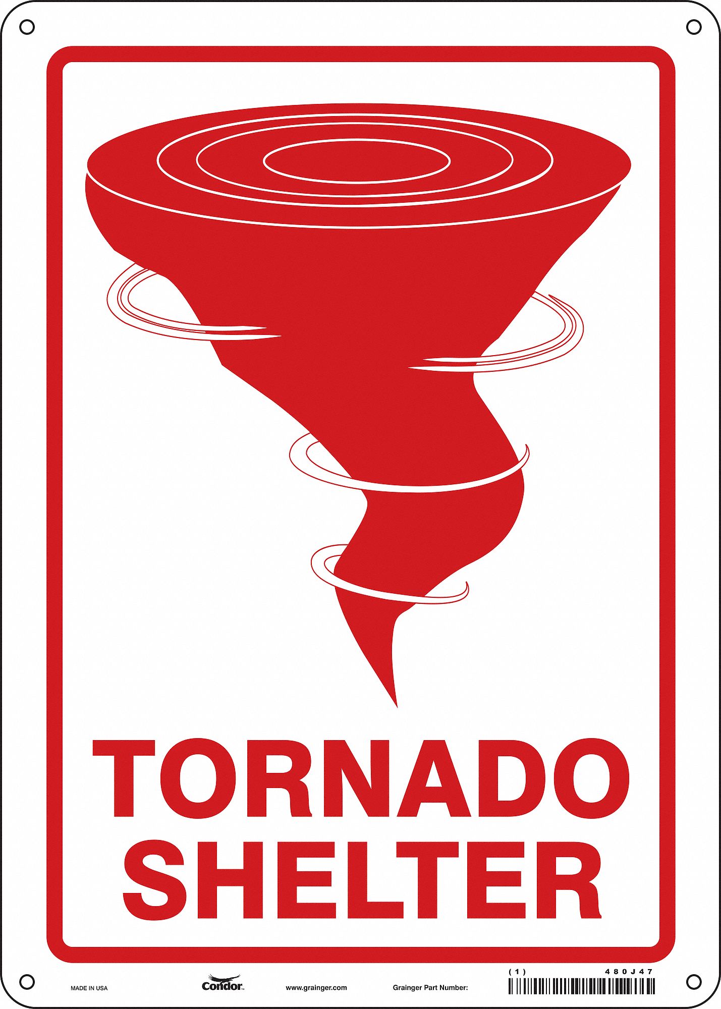 SAFETY SIGN, VINYL, ADHESIVE MOUNT, 14 IN X 10 IN NOMINAL SIGN SIZE, NOT RETROREFLECTIVE, TORNADO SHELTER