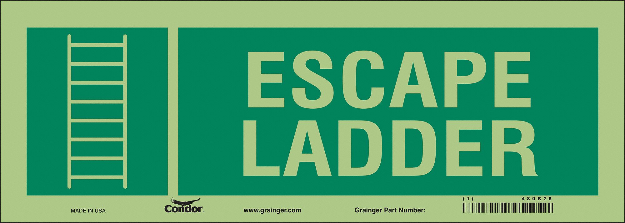 Safety Sign, 5 in x 14 in, Glow Vinyl