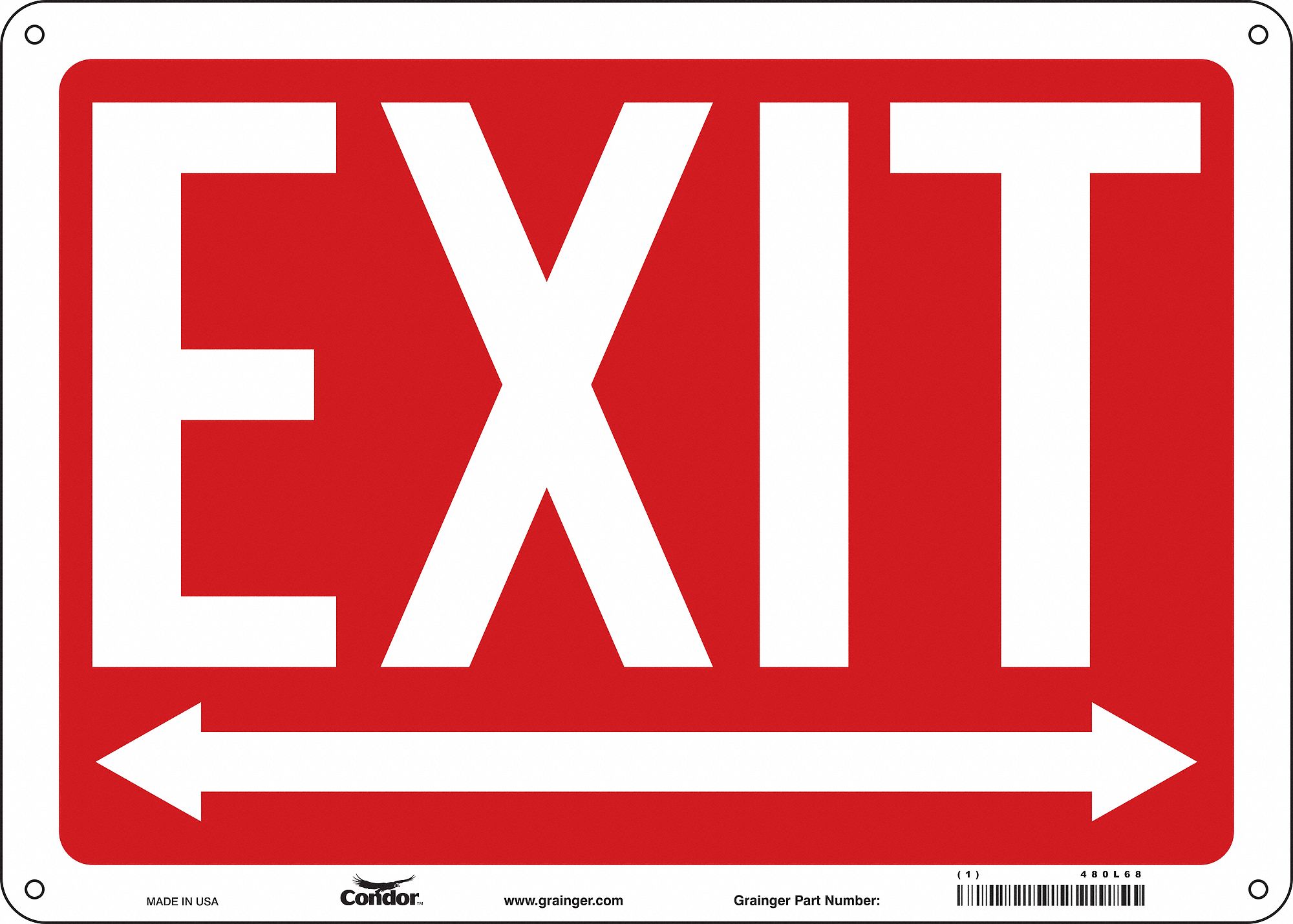 SAFETY SIGN, POLYETHYLENE, MOUNTING HOLES, 10 IN X 14 IN NOMINAL SIGN SIZE, EXIT