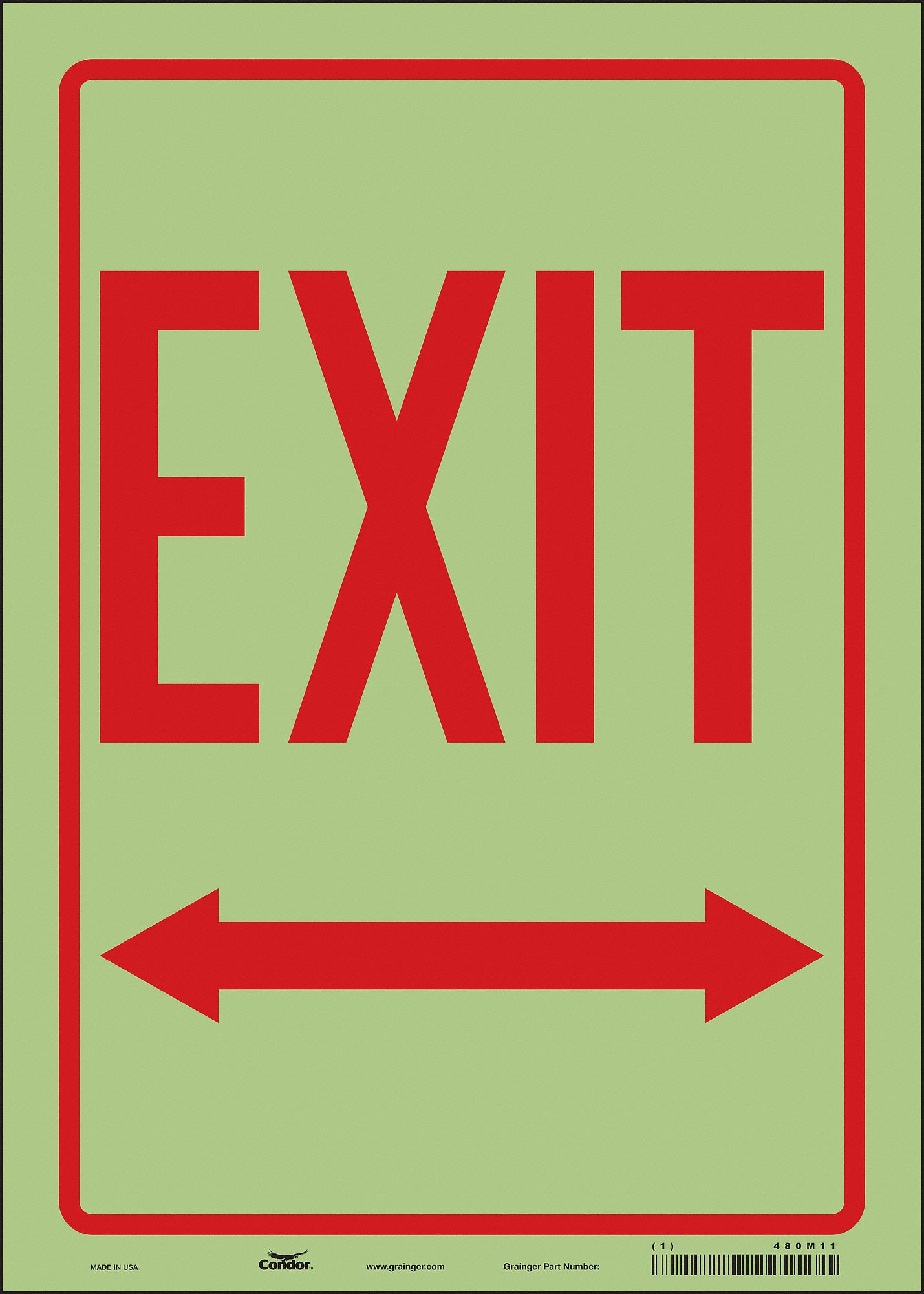 Safety Sign: Glow Vinyl, Adhesive Sign Mounting, 14 in x 10 in Nominal Sign Size, Glow In The Dark