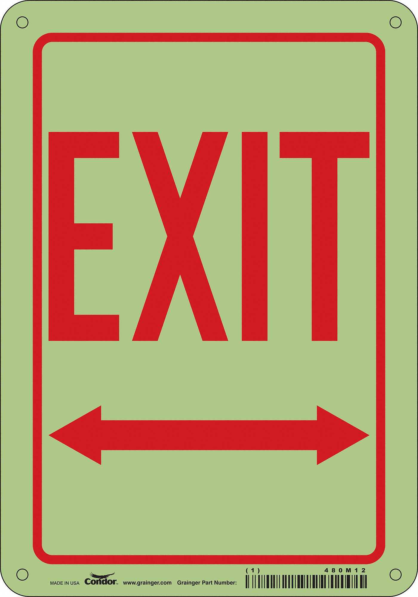 SAFETY SIGN, POLYETHYLENE, MOUNTING HOLES, 10 IN X 7 IN NOMINAL SIGN SIZE, EXIT