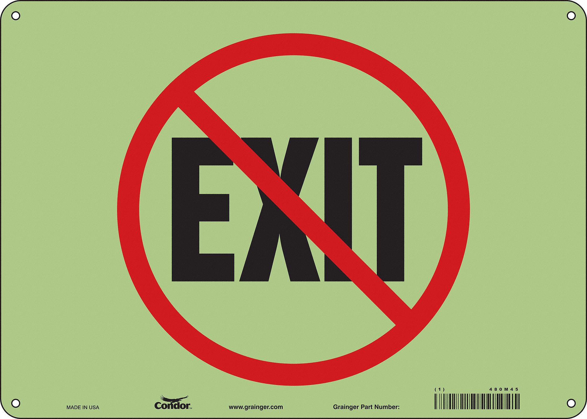 Safety Sign: Polyethylene, Mounting Holes Sign Mounting, 10 in x 14 in Nominal Sign Size, (No) Exit