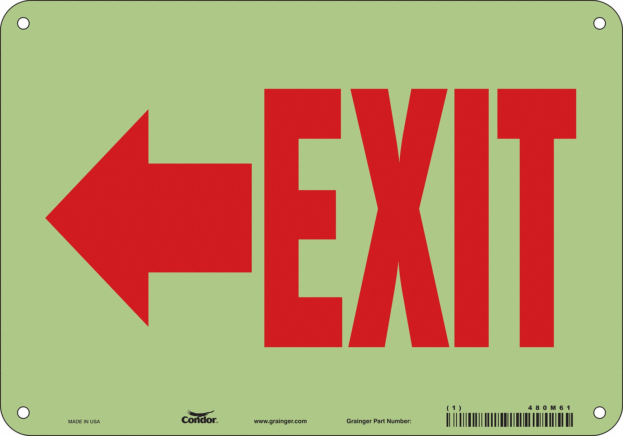 SAFETY SIGN, POLYETHYLENE, MOUNTING HOLES, 7 IN X 10 IN NOMINAL SIGN SIZE, EXIT