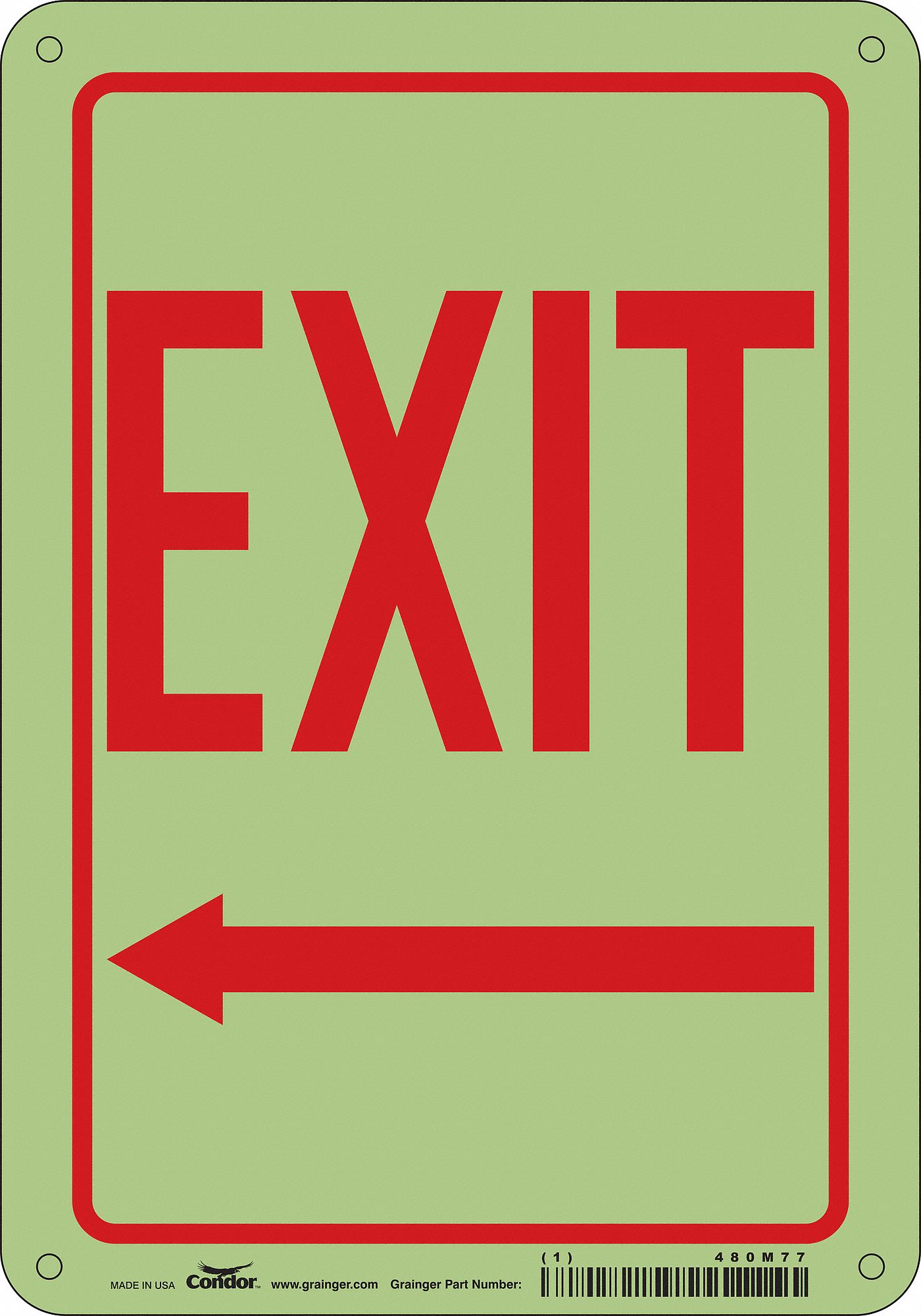 Safety Sign: Polyethylene, Mounting Holes Sign Mounting, 10 in x 7 in Nominal Sign Size, Exit