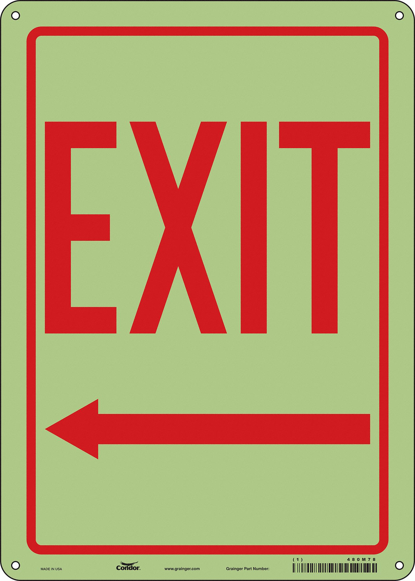 SAFETY SIGN, POLYETHYLENE, MOUNTING HOLES, 14 IN X 10 IN NOMINAL SIGN SIZE, EXIT, EXIT