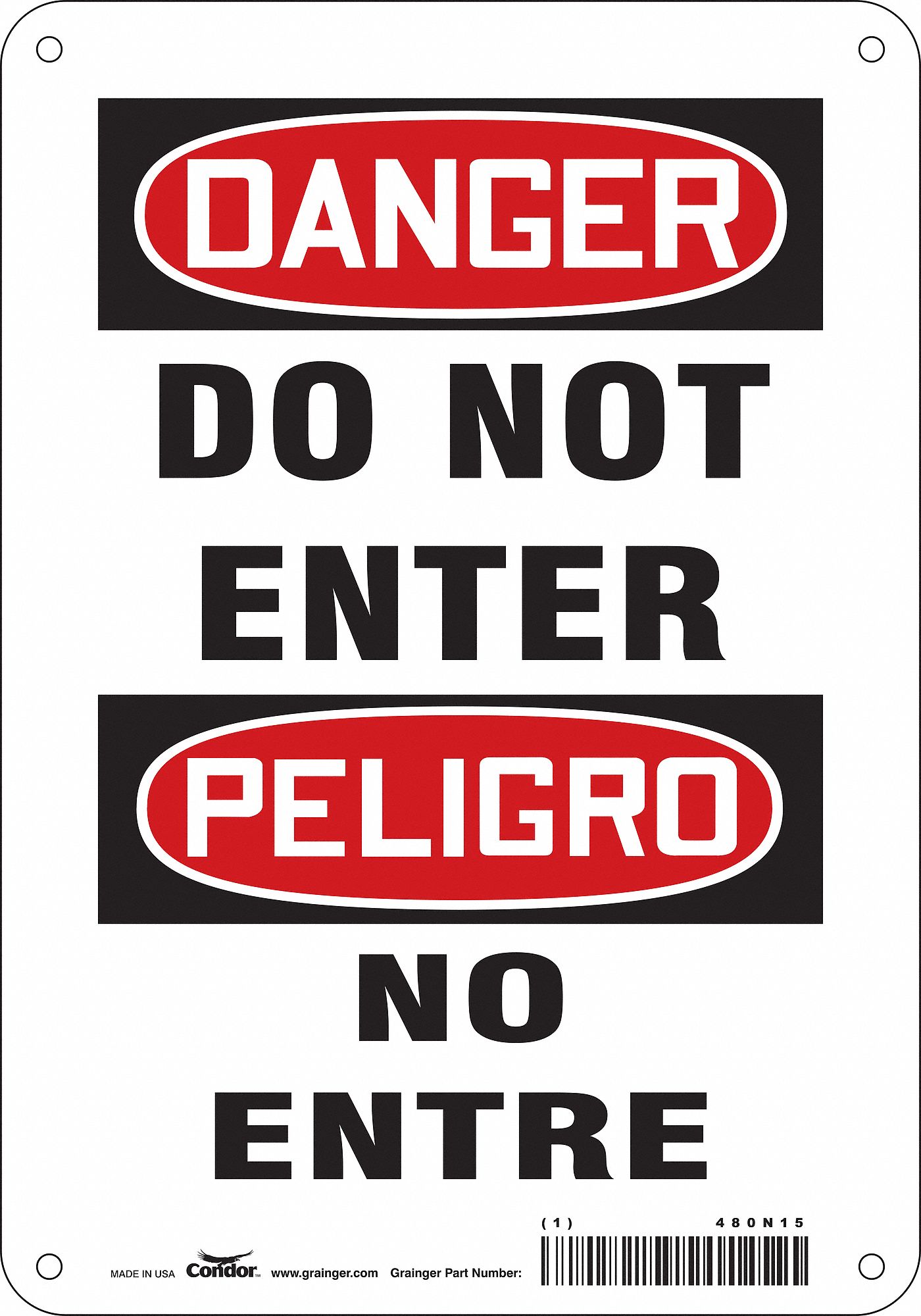 Safety Sign: Aluminum, Mounting Holes Sign Mounting, 10 in x 7 in Nominal Sign Size, 0.032 in Thick