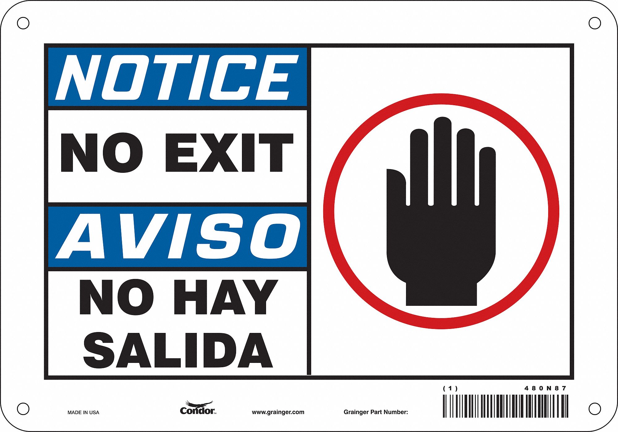 Safety Sign: Aluminum, Mounting Holes Sign Mounting, 7 in x 10 in Nominal Sign Size, 0.032 in Thick