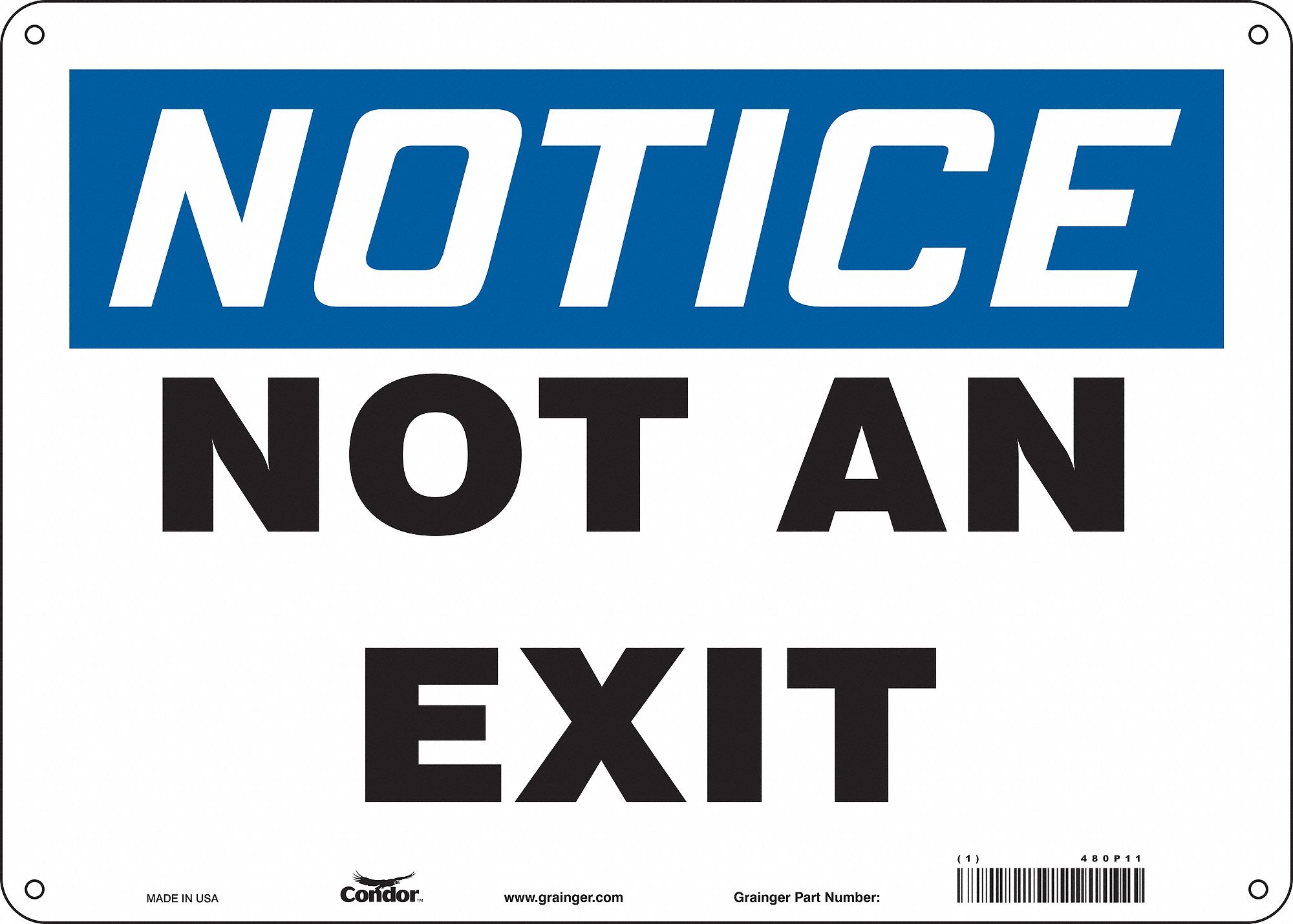 SAFETY SIGN, POLYETHYLENE, MOUNTING HOLES, 10 IN X 14 IN NOMINAL SIGN SIZE, NOT AN EXIT