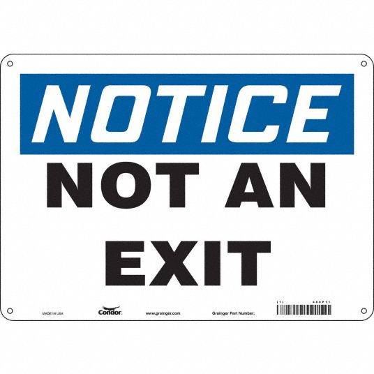 CONDOR Safety Sign, Not An Exit, Sign Header Notice, Polyethylene, 10 ...