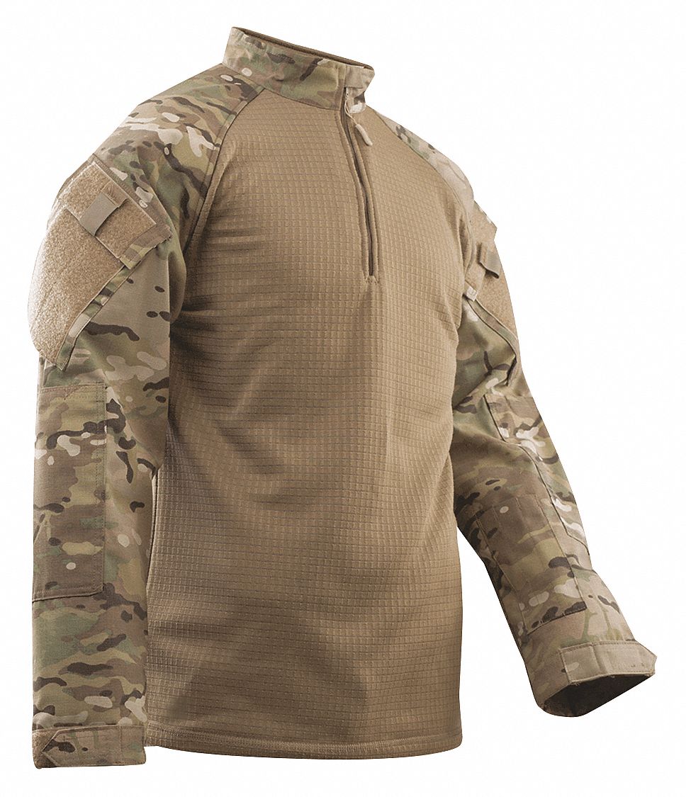 Military Shirt: ACU, Multicam, M, Regular, 4 Pockets, 37 in to 41 in Fits Chest Size