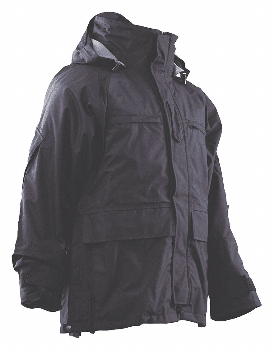 Tactical Parka: L, Regular, Gen, Black, 100% Nylon Material, Snap/Two Way Zipper