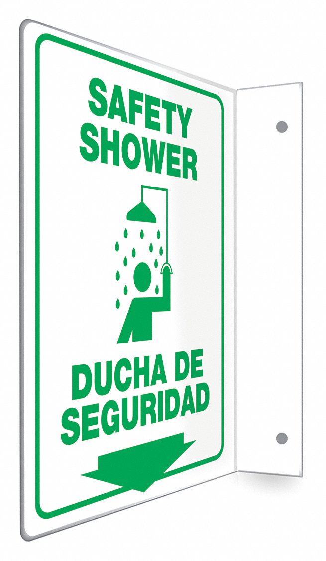 SAFETY SIGN, PETG, MOUNTING HOLES, 12 IN X 9 IN NOMINAL SIGN SIZE, NOT RETROREFLECTIVE, SAFETY SHOWER/DUCHA DE SEGURIDAD