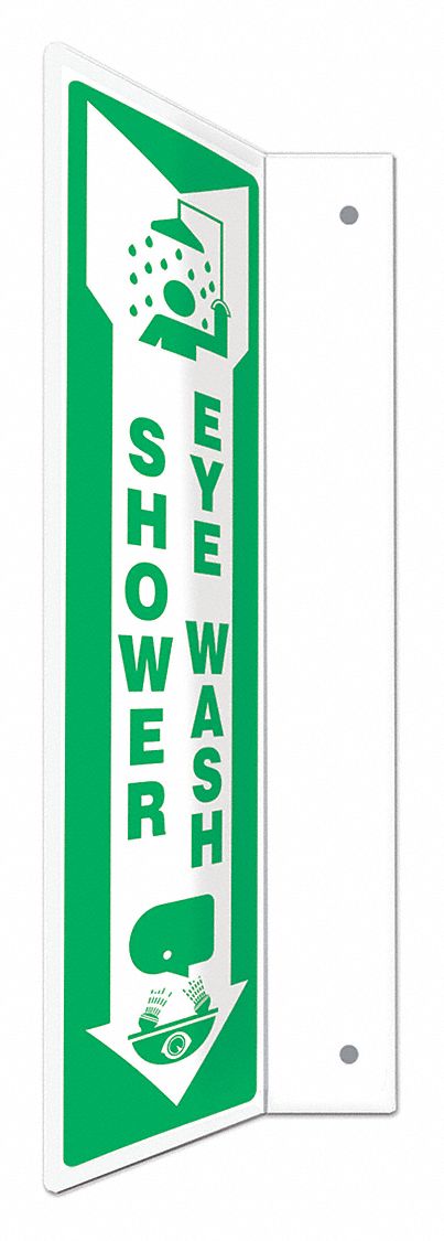 SAFETY SIGN, PETG, MOUNTING HOLES, 18 IN X 4 IN NOMINAL SIGN SIZE, NOT RETROREFLECTIVE, SHOWER EYE WASH