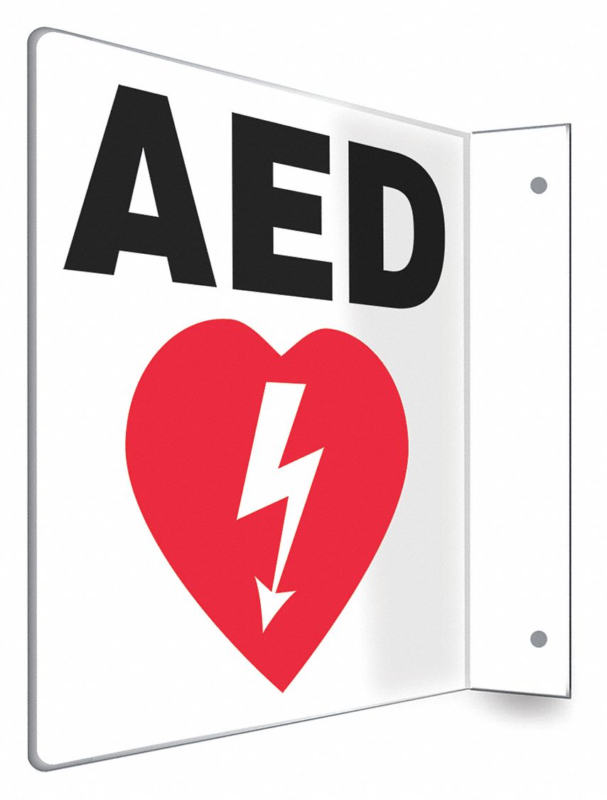 SAFETY SIGN, PETG, MOUNTING HOLES, 8 IN X 8 IN NOMINAL SIGN SIZE, NOT RETROREFLECTIVE, AED