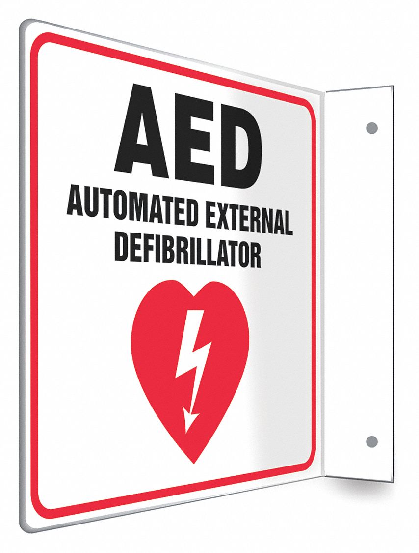 SAFETY SIGN, PETG, MOUNTING HOLES, 8 X 8 IN NOMINAL SIGN SIZE, NOT RETROREFLECTIVE, AED AUTOMATIC EXTERNAL DEFIBRILLATOR