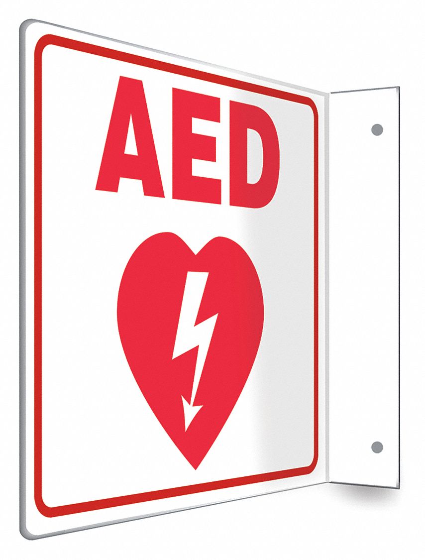 SAFETY SIGN, PETG, MOUNTING HOLES, 8 IN X 8 IN NOMINAL SIGN SIZE, NOT RETROREFLECTIVE, AED