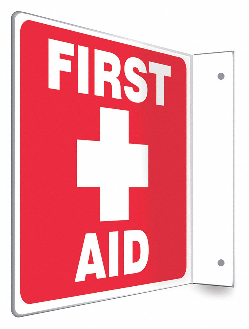 SAFETY SIGN, PETG, MOUNTING HOLES, 8 IN X 8 IN NOMINAL SIGN SIZE, NOT RETROREFLECTIVE, FIRST AID
