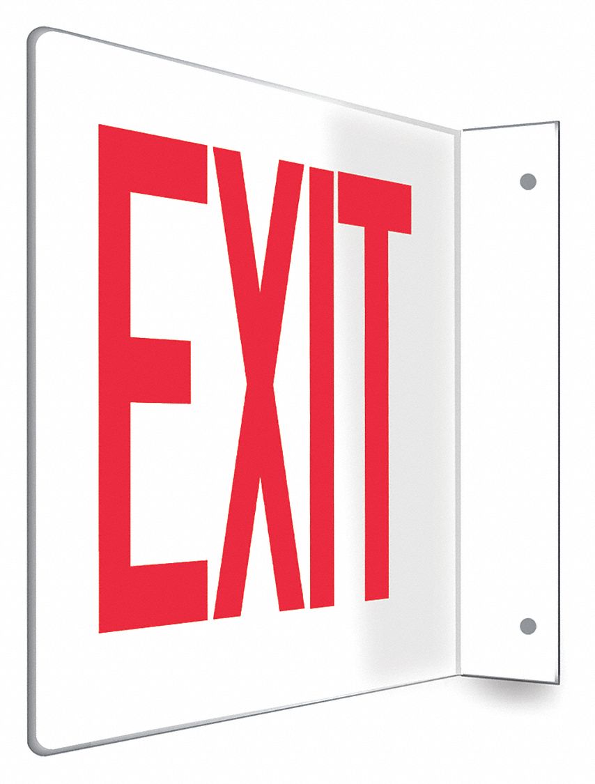 SAFETY SIGN, PETG, MOUNTING HOLES, 8 IN X 12 IN NOMINAL SIGN SIZE, NOT RETROREFLECTIVE, EXIT