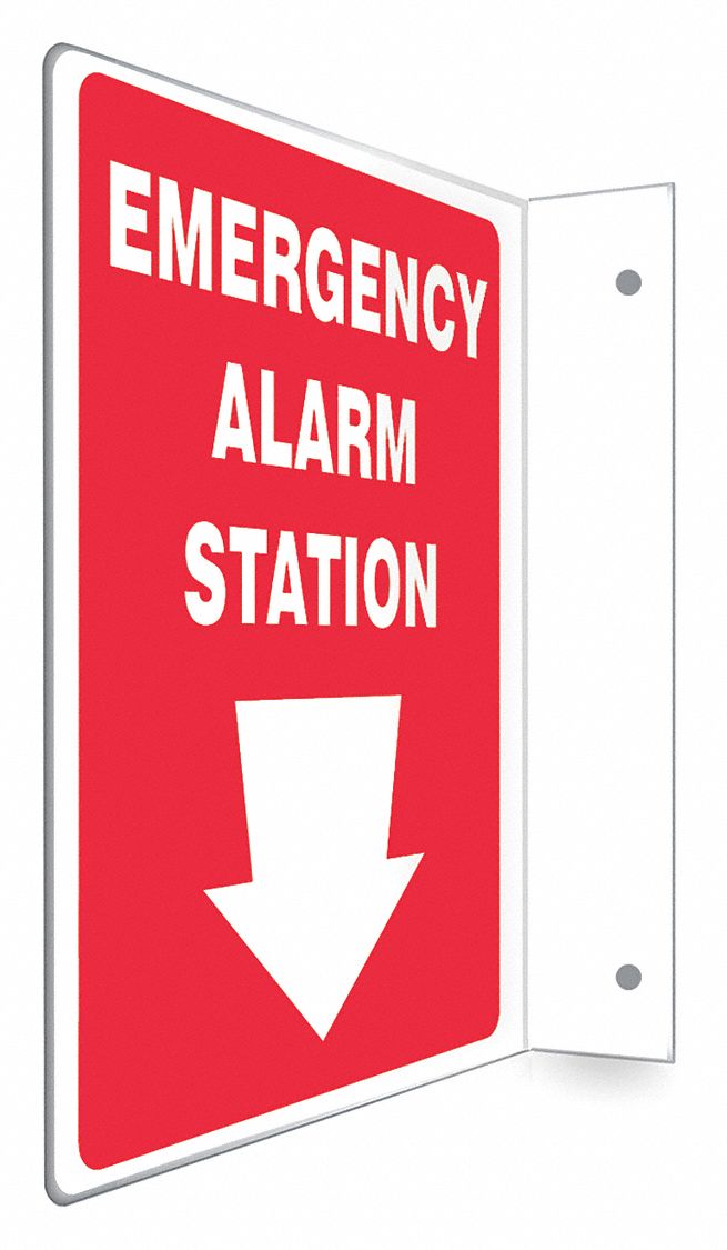 SAFETY SIGN, PETG, MOUNTING HOLES, 12 IN X 9 IN NOMINAL SIGN SIZE, NOT RETROREFLECTIVE, EMERGENCY ALARM STATION