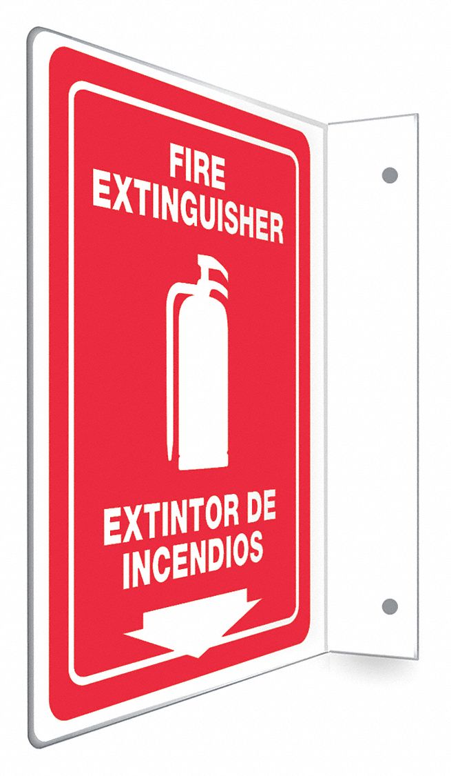 SAFETY SIGN, PETG, HOLE MOUNT, 12 X 9 IN NOMINAL SIGN SIZE, NOT RETROREFLECTIVE, FIRE EXTINGUISHER/EXTINTOR DE INCENDIOS