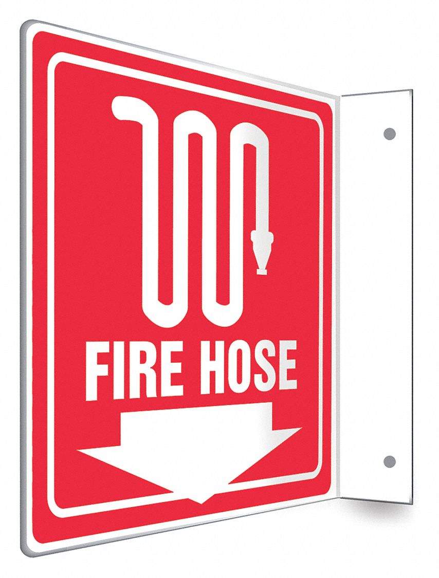SAFETY SIGN, PETG, MOUNTING HOLES, 8 IN X 8 IN NOMINAL SIGN SIZE, NOT RETROREFLECTIVE, FIRE HOSE