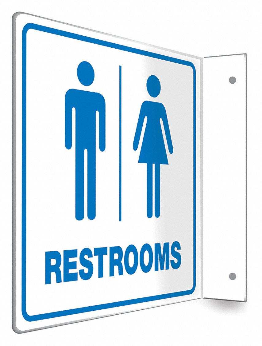 SAFETY SIGN, PETG, MOUNTING HOLES, 8 IN X 8 IN NOMINAL SIGN SIZE, NOT RETROREFLECTIVE, RESTROOMS