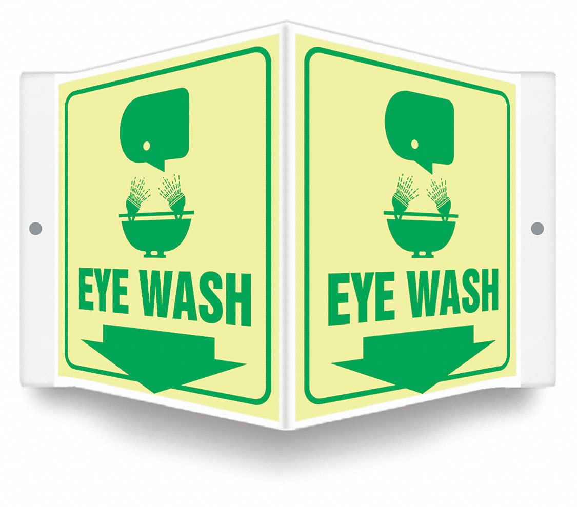 Safety Sign: PETG, Mounting Holes Sign Mounting, 6 in x 8 1/2 in Nominal Sign Size, Glow In The Dark