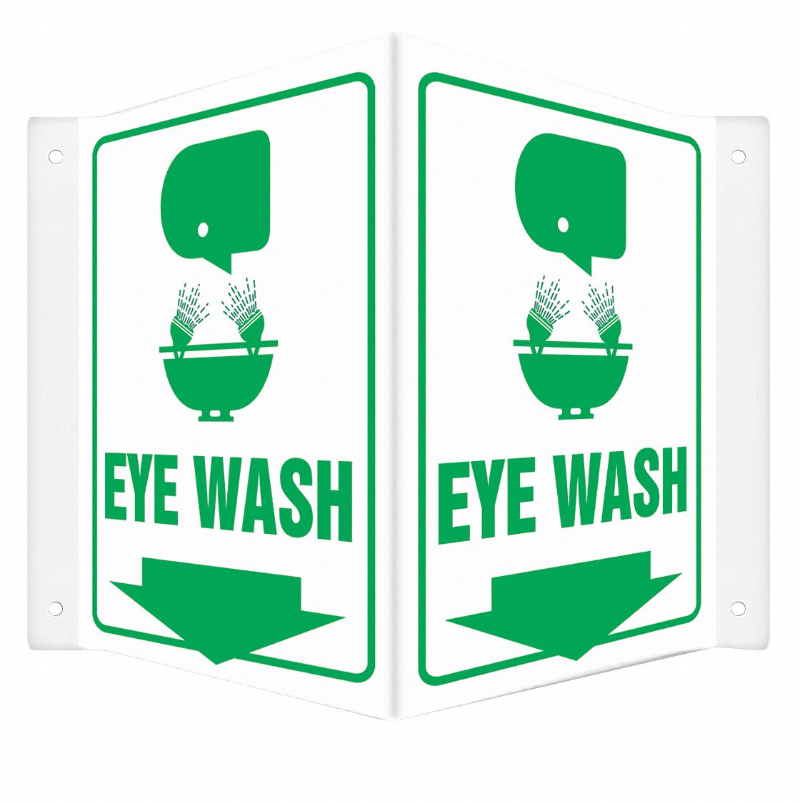 SAFETY SIGN, PETG, MOUNTING HOLES, 12 IN X 14 IN NOMINAL SIGN SIZE, 0.06 IN THICK, EYE WASH