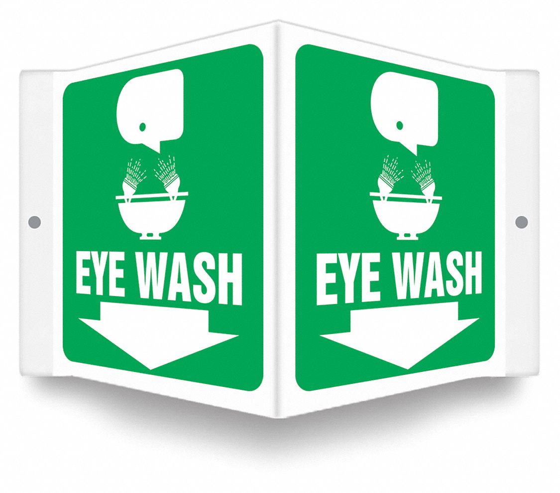 SAFETY SIGN, PETG, MOUNTING HOLES, 6 IN X 8½ IN NOMINAL SIGN SIZE, 0.06 IN THICK, EYE WASH