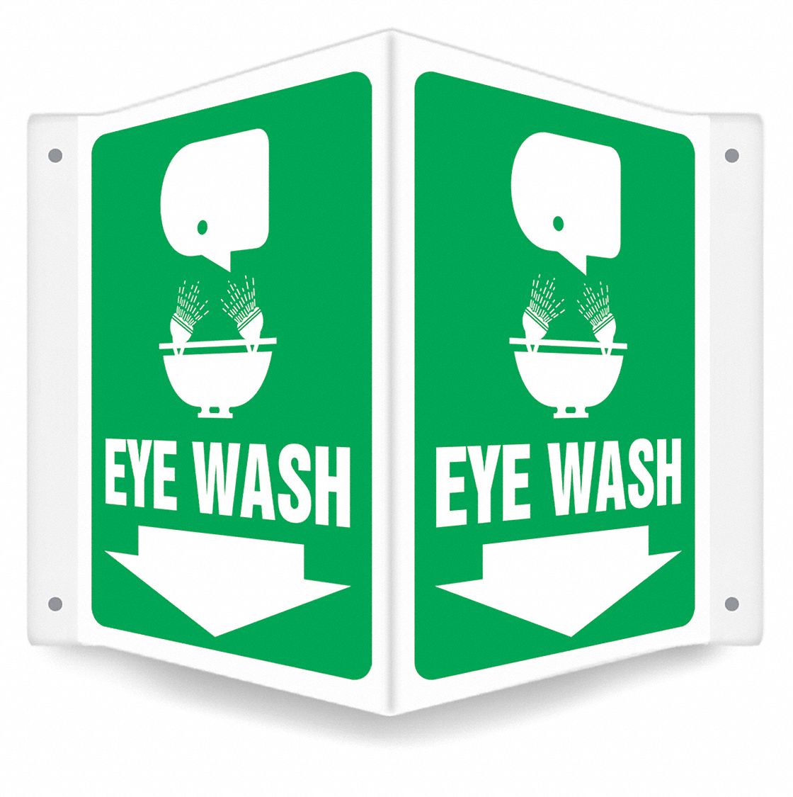 SAFETY SIGN, PETG, MOUNTING HOLES, 12 IN X 14 IN NOMINAL SIGN SIZE, 0.06 IN THICK, EYE WASH