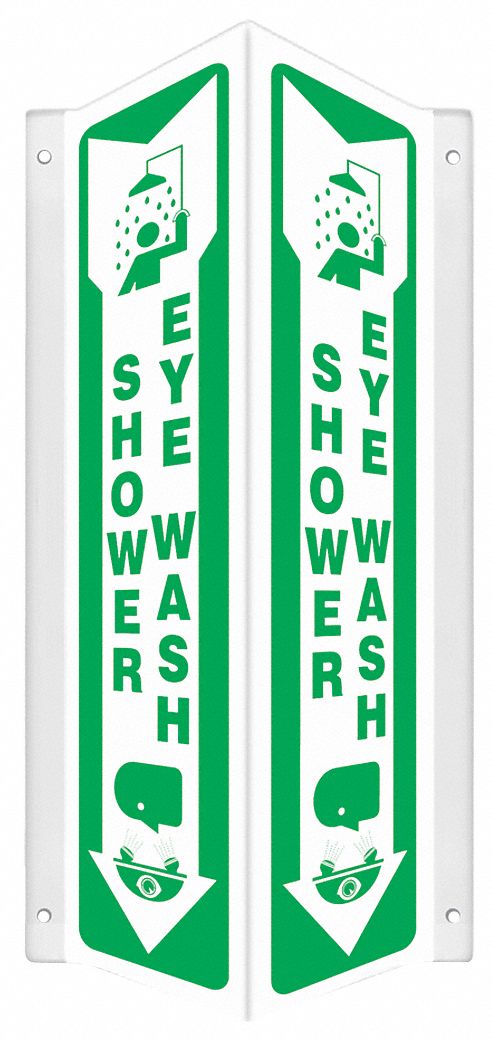 SAFETY SIGN, PETG, MOUNTING HOLES, 18 IN X 7½ IN NOMINAL SIGN SIZE, 0.06 IN THICK, SHOWER EYE WASH