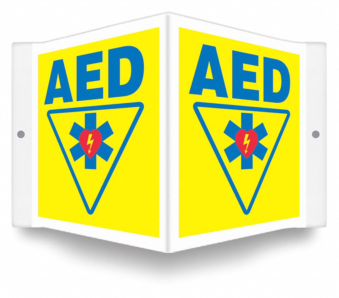 SAFETY SIGN, PETG, MOUNTING HOLES, 6 IN X 8½ IN NOMINAL SIGN SIZE, 0.06 IN THICK, AED