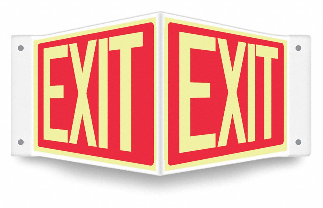 SAFETY SIGN, PETG, MOUNTING HOLES, 8 IN X 18 IN NOMINAL SIGN SIZE, NOT RETROREFLECTIVE, EXIT