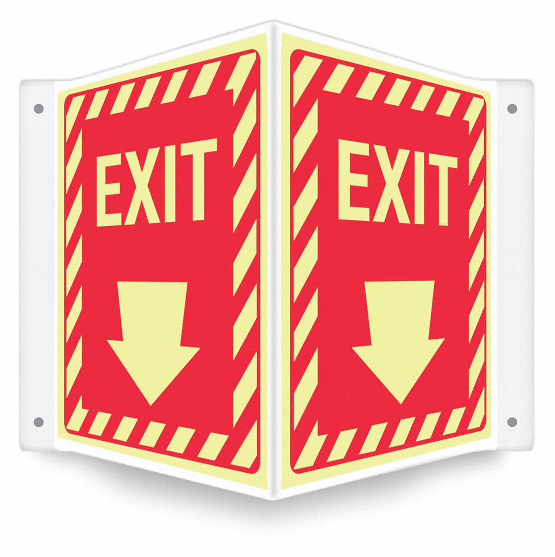 SAFETY SIGN, PETG, MOUNTING HOLES, 12 IN X 14 IN NOMINAL SIGN SIZE, GLOW IN THE DARK, EXIT