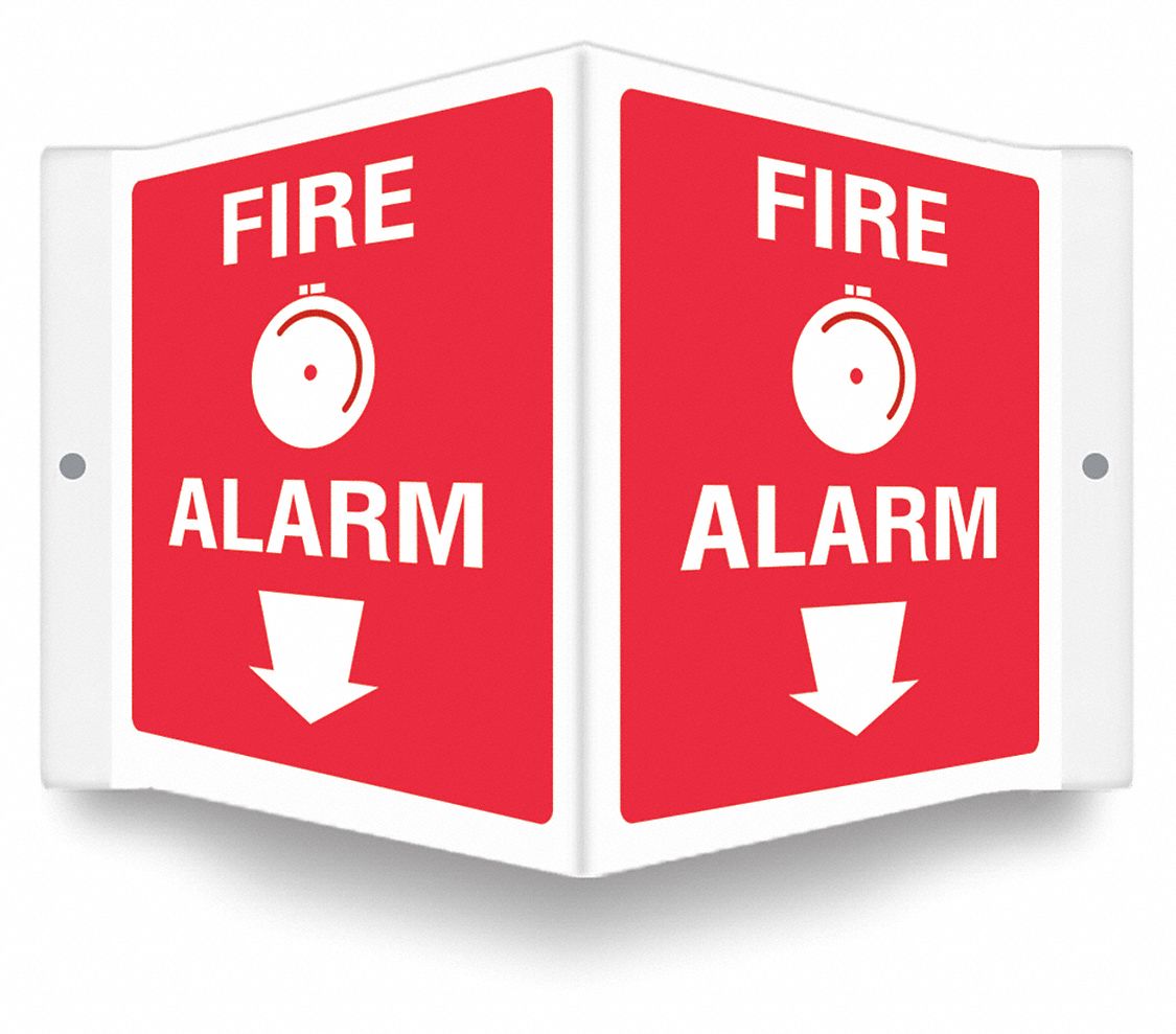 SAFETY SIGN, PETG, MOUNTING HOLES, 6 IN X 8½ IN NOMINAL SIGN SIZE, 0.06 IN THICK, FIRE ALARM