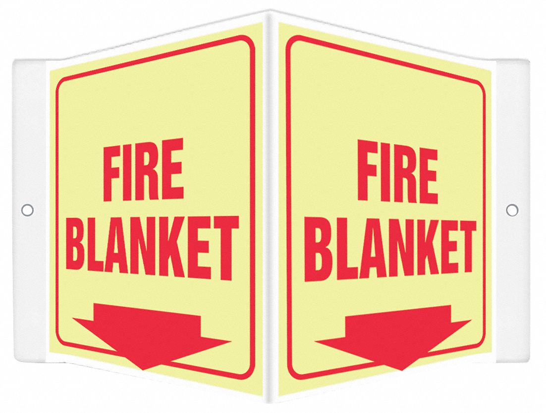 SAFETY SIGN, PETG, MOUNTING HOLES, 6 IN X 8½ IN NOMINAL SIGN SIZE, GLOW IN THE DARK, FIRE BLANKET