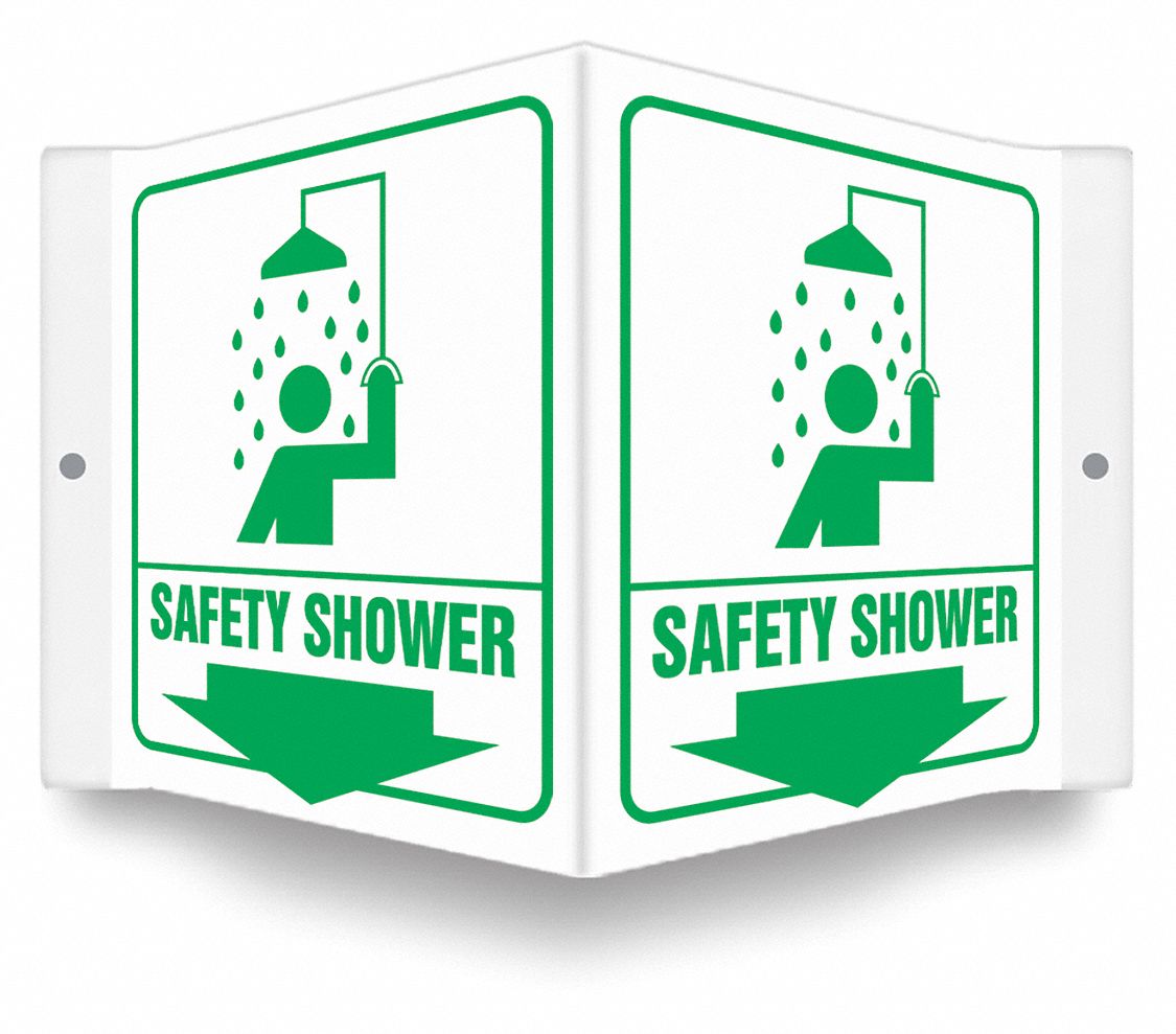 SAFETY SIGN, PETG, MOUNTING HOLES, 6 IN X 8½ IN NOMINAL SIGN SIZE, 0.06 IN THICK, SAFETY SHOWER